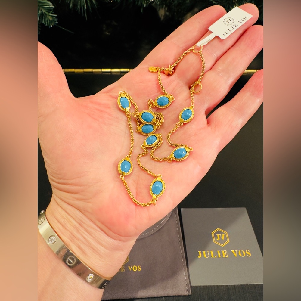 NWT authentic luxury RARE Julie Vos Gold Necklace with Turquoise Stones - Picture 12 of 16